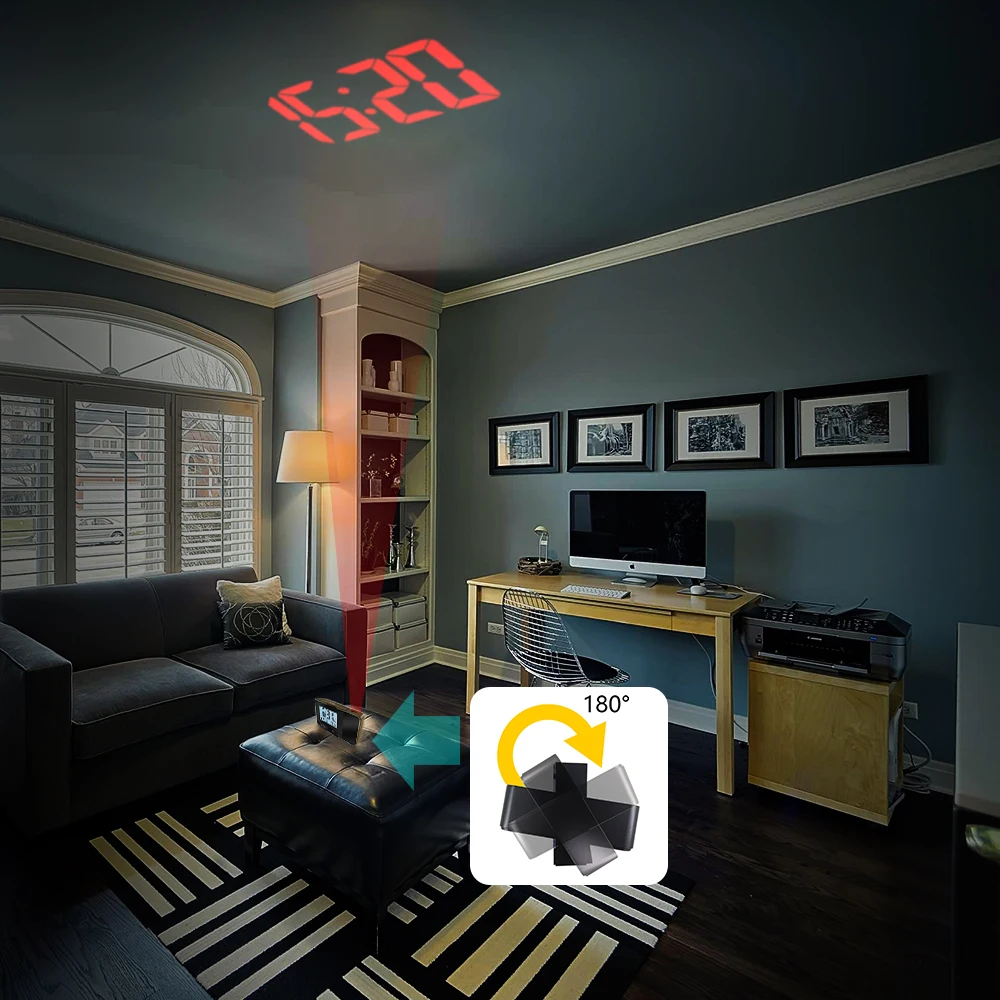 

PT3531 Alarm Clock, Digital Projection Clock with Dual Alarms, Indoor Thermometer, USB Phone Charger for Bedrooms