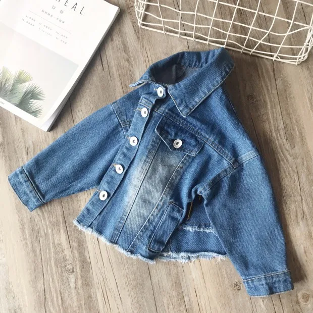 Демисезонная джинсовая куртка для девочек детские джинсовые пальто с принтом