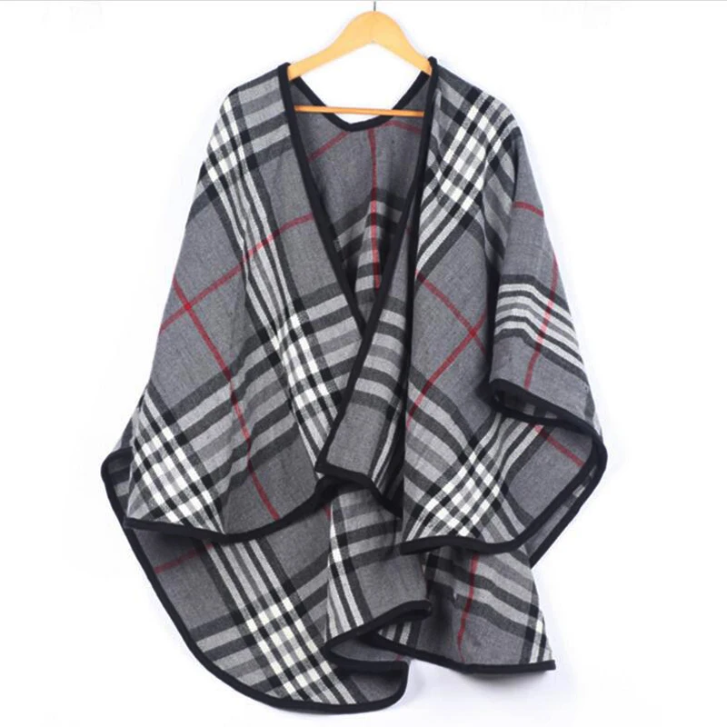 Модное женское Клетчатое одеяло шаль Осень-зима теплый толстый пончо