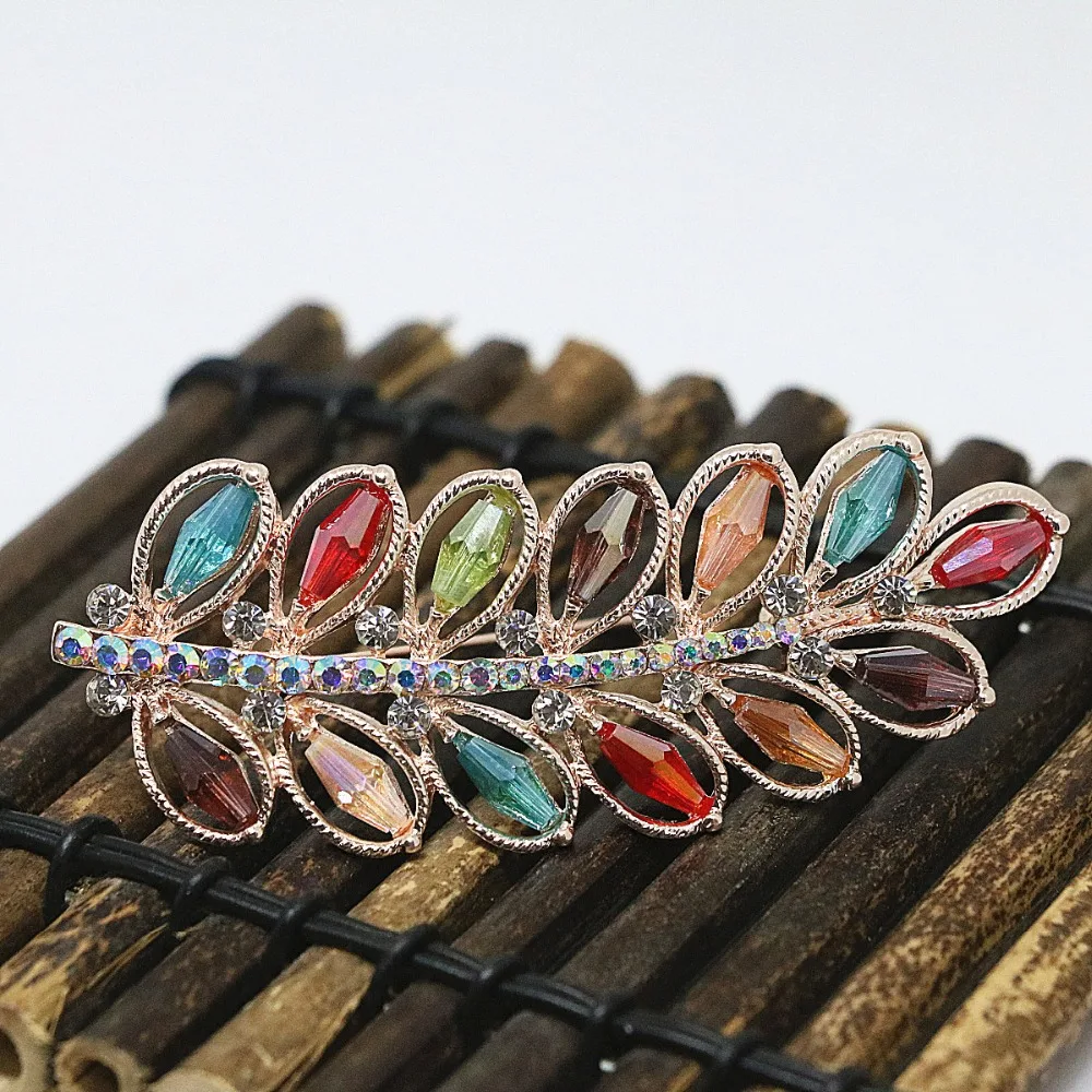 Романтические броши в виде листьев из розового золота с австрийским кристаллом