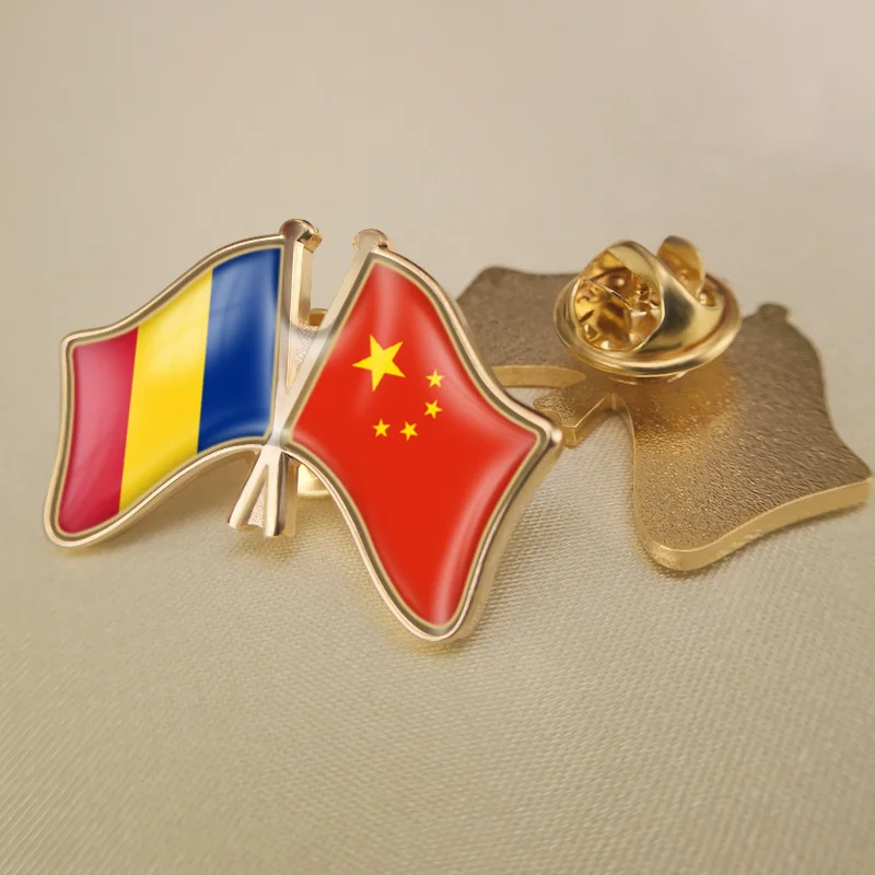 

Romania and China Crossed Double Friendship Flags Lapel Pins Brooch Badges