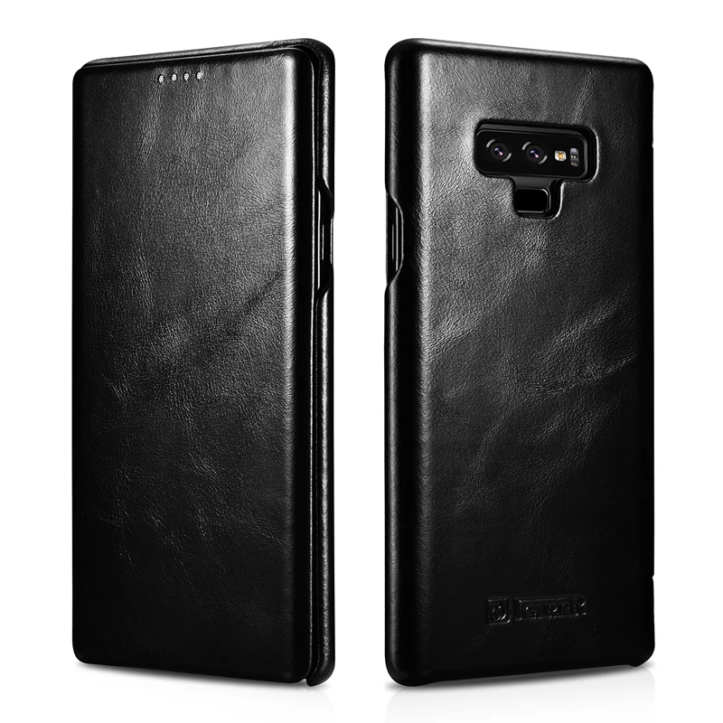 Черный Для samsung Note9 флип-кейс Ретро воловья натуральная кожа чехол для телефона Тонкий Бизнес смарт-чехол для samsung Galaxy Note9 Note8 - Цвет: Черный