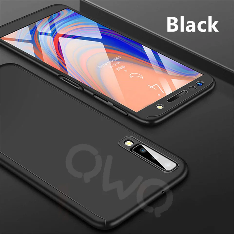 Черный 360 Защитный чехол для телефона для samsung Galaxy A7 J4 J6 J8 A6 A8 плюс A9 матовый чехол-крышка для A5 A7 J5 J7 роскошный чехол s - Цвет: Черный