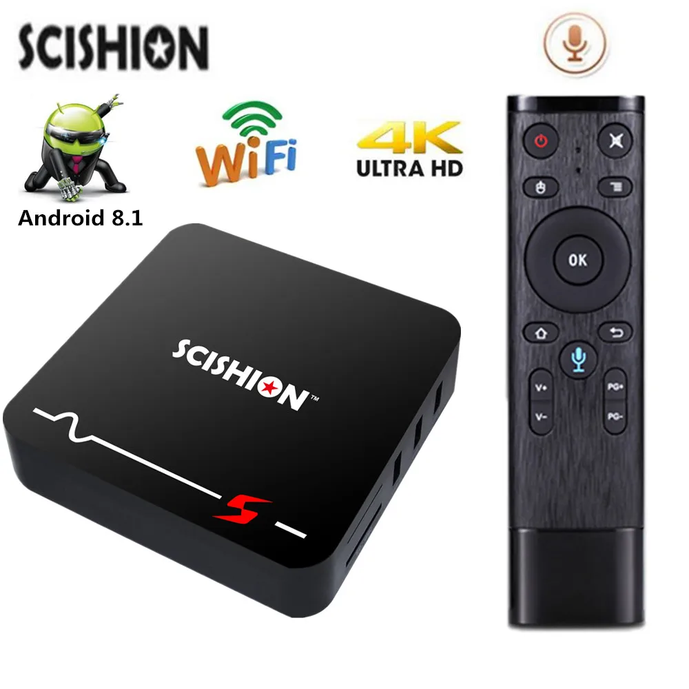 Scishion Model S смарт ТВ коробка Android 8 1 Mali 400 компьютерной приставки к телевизору 2 ГБ/16