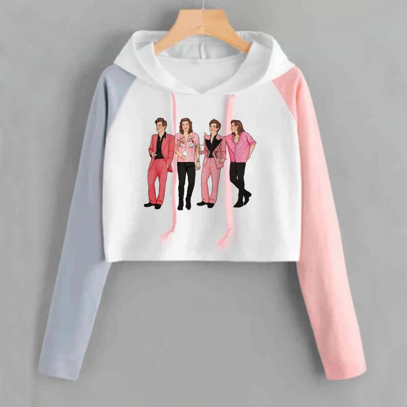 5 Harry Styles укороченный топ с капюшоном для женщин хип-хоп One Direction 1D Толстовка укороченная Повседневная с длинным рукавом розовый Свитшот Femme спортивный костюм - Цвет: 5