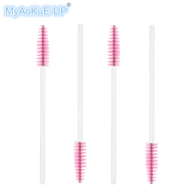 white pink 50 шт./лот, нейлоновые одноразовые кисти для наращивания ресниц, тушь для ресниц, палочки, аппликатор, инструменты для макияжа - Handle Color: white pink