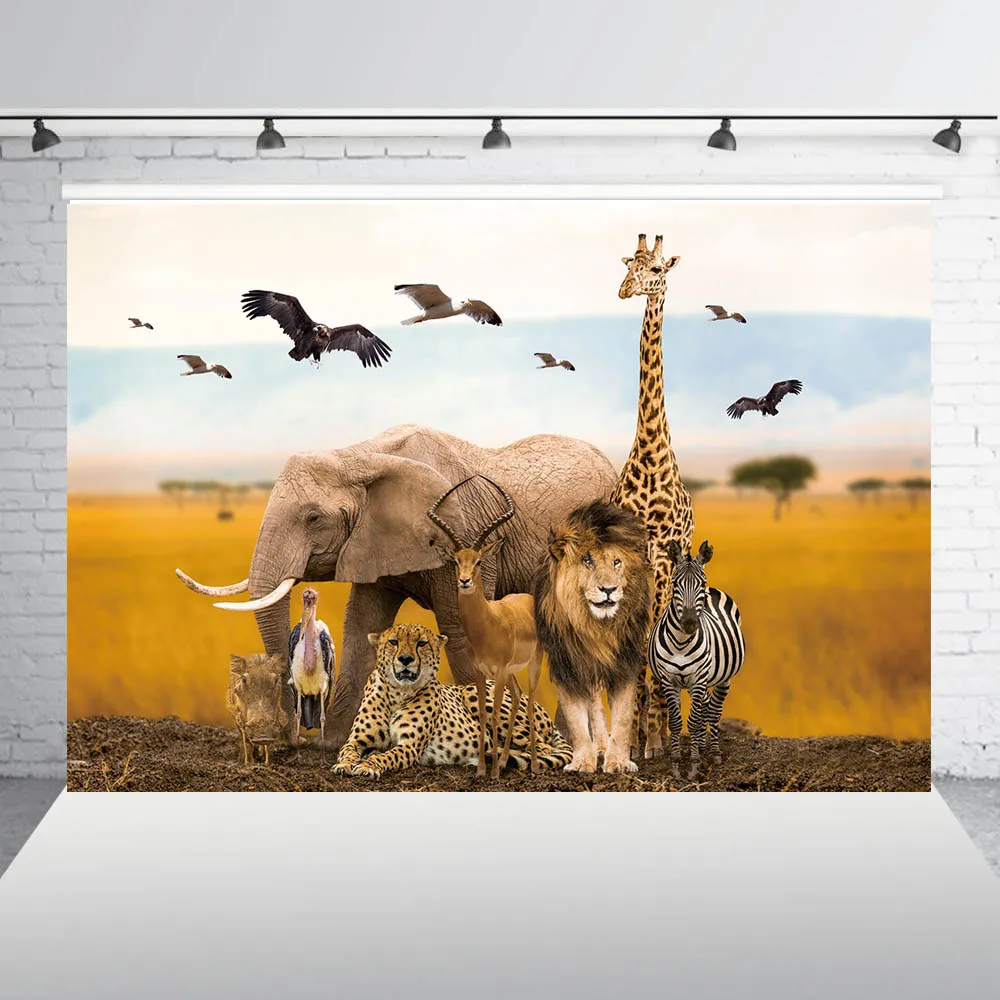 HUAYI джунгли сафари фон для дня рождения тропические африканские Летние Животные