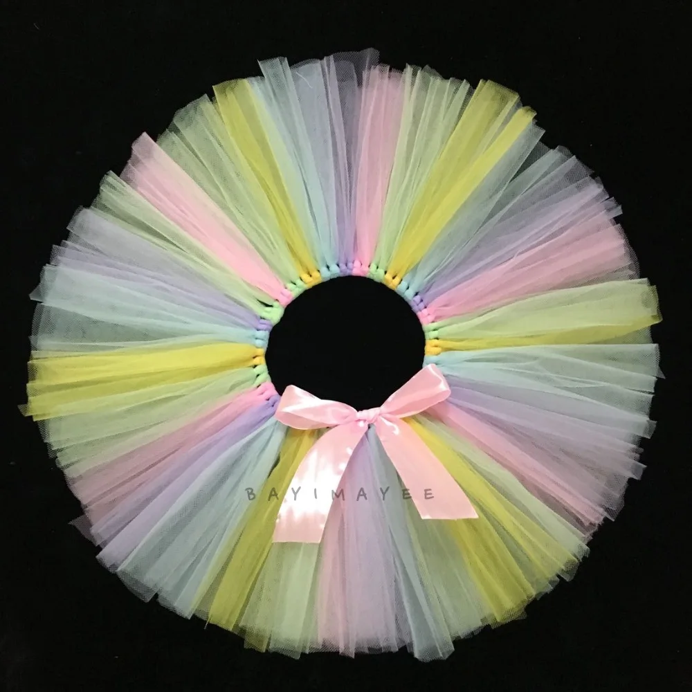 

Multicolor Girls Tutu Skirts Baby 100% Handmade Tulle Ballet Pettiskirt Tutus with Ribbon Bow Kids Birthday Party Skirts Clothes