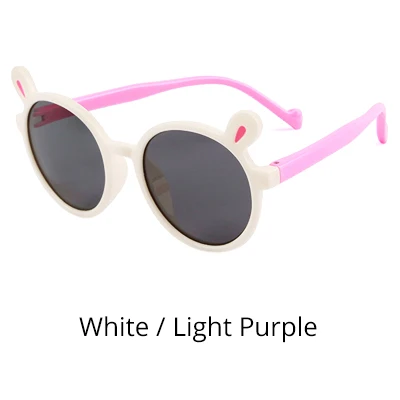 White - Light Purple Ralferty милые Солнцезащитные очки Bear Детские поляризованные Небьющийся TR90 рамки солнцезащитные очки для маленьких девочек UV400 очки ребенок оттенок K18142 - Цвет линз: White - Light Purple