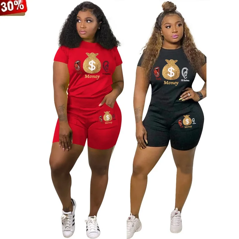 Set Tracksuit Together Summer Short Sets Womens Club Outfits Two Piece Biker Suits O Neck Crop Top Shorts Plus Size Tracksuit