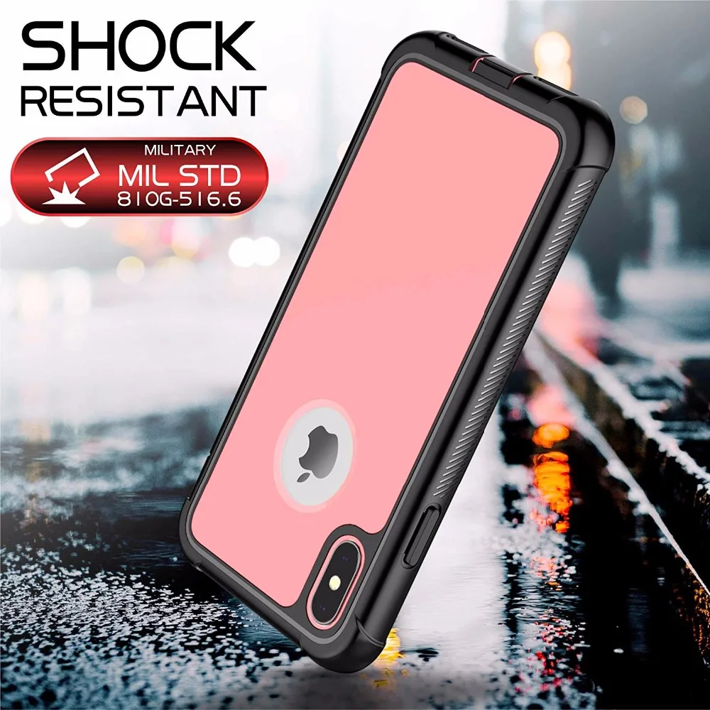 

For iPhone Xs Full-Body Rugged with Built-in Screen Protector Cover Thin Clear Bumper Case for iPhone Xs Max inch Pink
