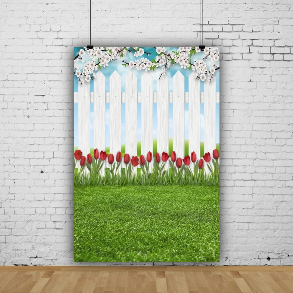 Laeacco Photo Backdrop For Photography Gray Wooden Fence Green Grass Lawn Flowers Rose Baby Child Backgrounds Studio | Электроника