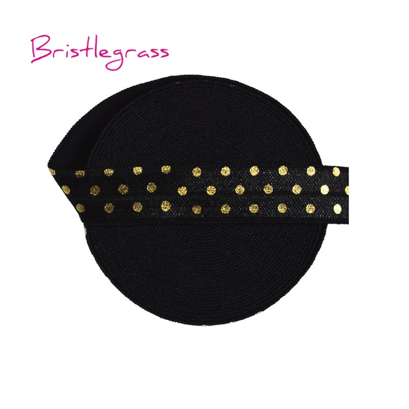 Black BRISTLEGRASS 5 ярдов 5/" 15 мм Золотая фольга горошек блестящая складка над эластичными врагами повязка из спандекса для волос повязка на голову кружево отделка Шитье - Цвет: Black