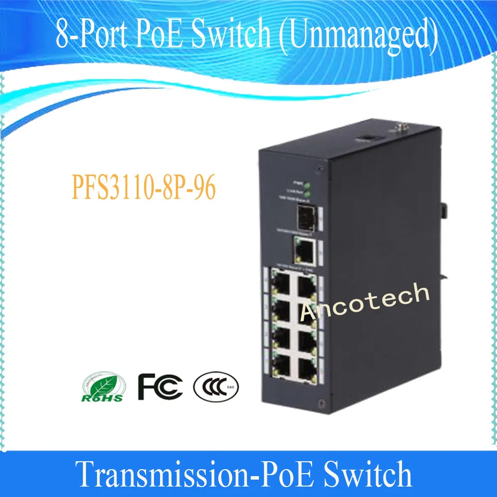 Free Shipping dahua Security CCTV Transmission 8-Port Fast Ethernet PoE Switch DH-PFS3110-8P-96 | Безопасность и защита