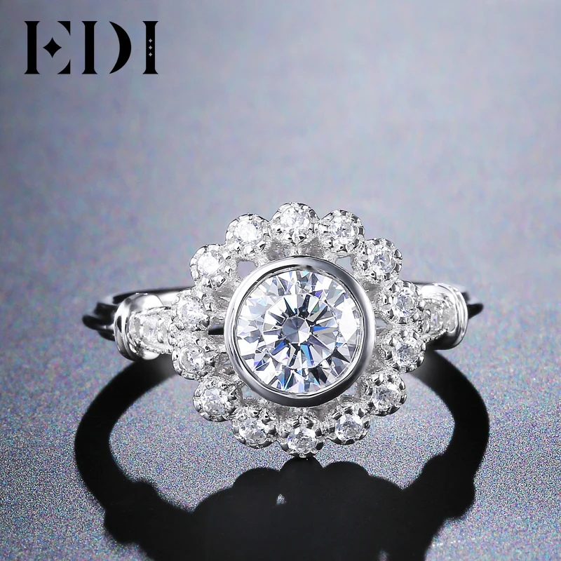 EDI Мода 100% натуральная 0.8ct moissanites кольцо с бриллиантом 14 К 585 Белое золото Свадьба