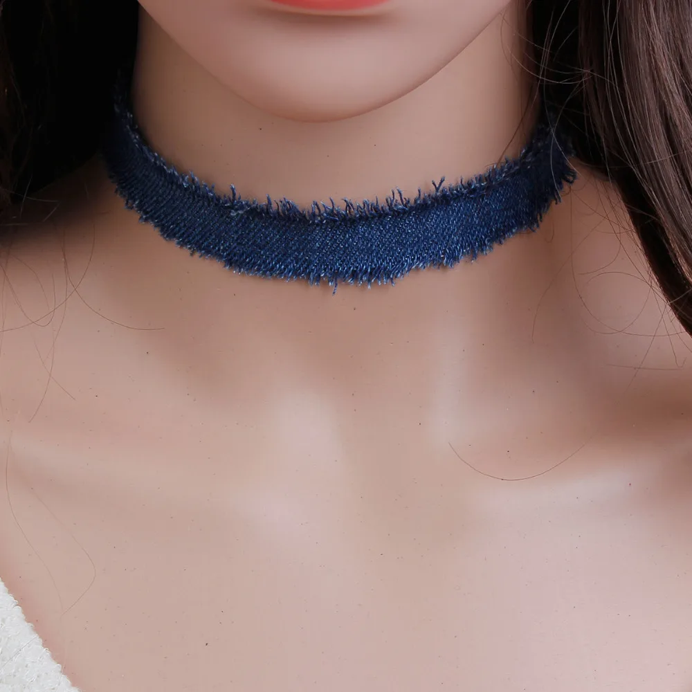 DoreenBeads модный чокер из голубого денима ожерелье для женщин с кисточками джинсы