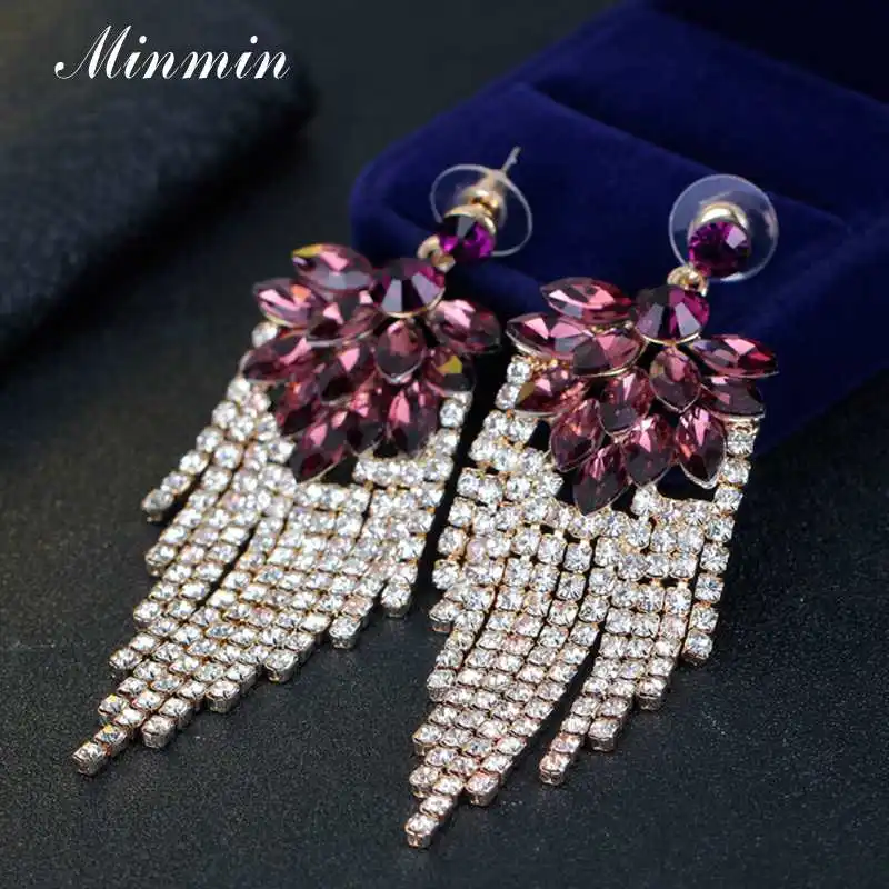 Minmin заявление с большим цветком и украшением в виде кристаллов Висячие серьги