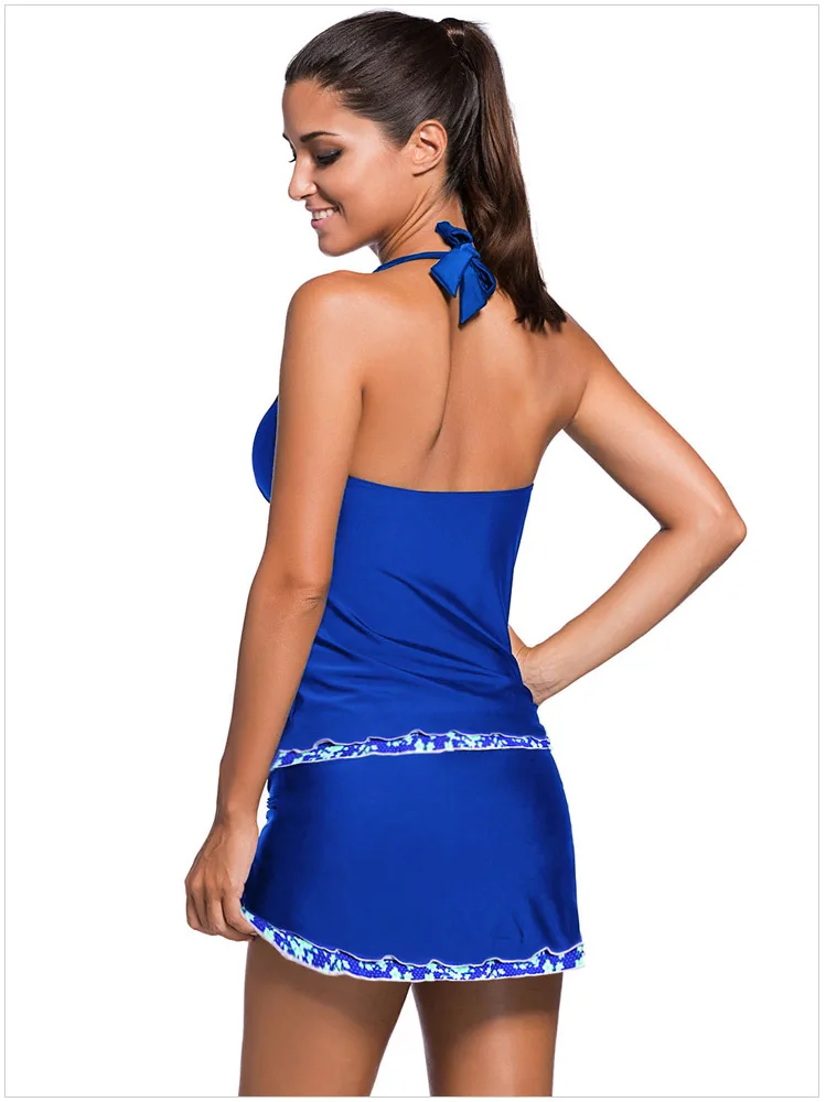 

Summer 2018 Black V Neck Halter Tankini Skort Swimsuit Women Two Piece Swimwear LC41974 Bathing Suits Two Pieces