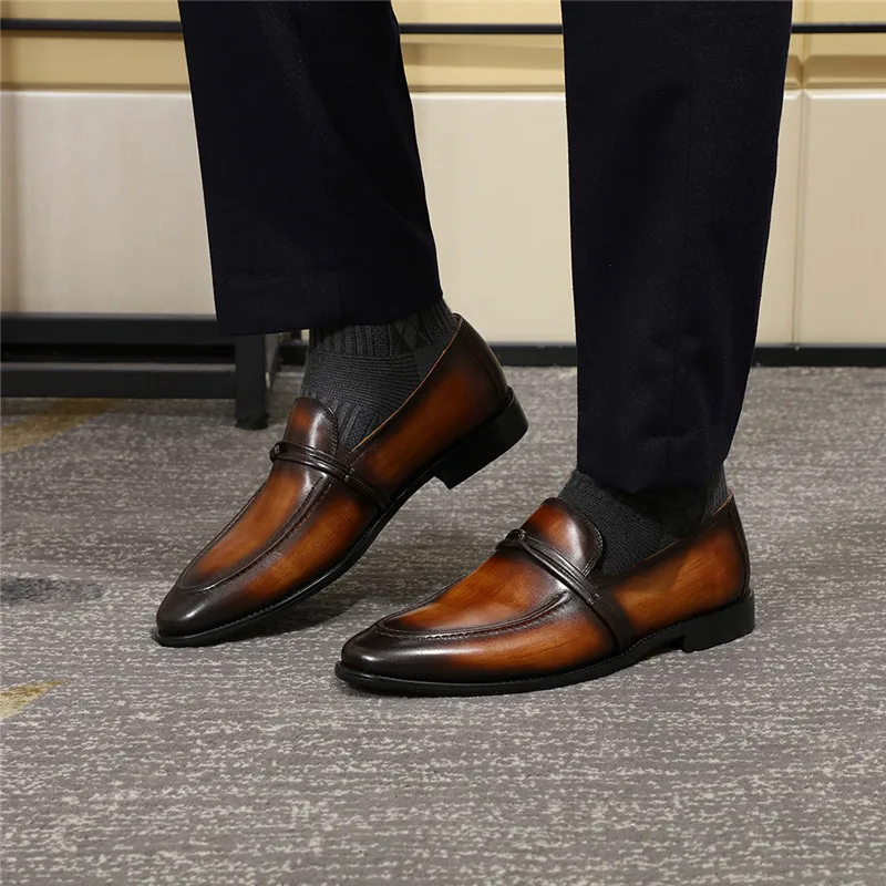 Модные мужские лоферы повседневная мужская обувь из натуральной кожи без