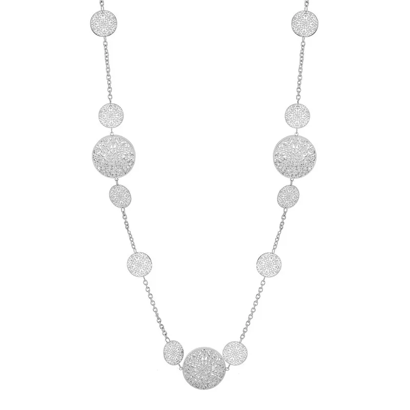 Silver Круглые металлические подвески на цепочке для женщин, длинное богемное элегантное разноцветное серебряное золотое ожерелье, массивное ювелирное изделие - Окраска металла: Silver