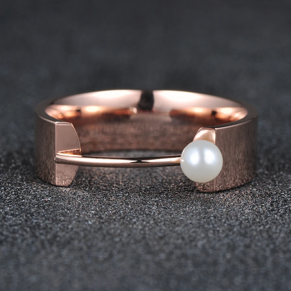 JeeMango Original Design Simulated Pearl Rose Gold Color Ring Jewelry Titanium Steel Engagement Wedding Rings Bague JR17142 | Украшения и