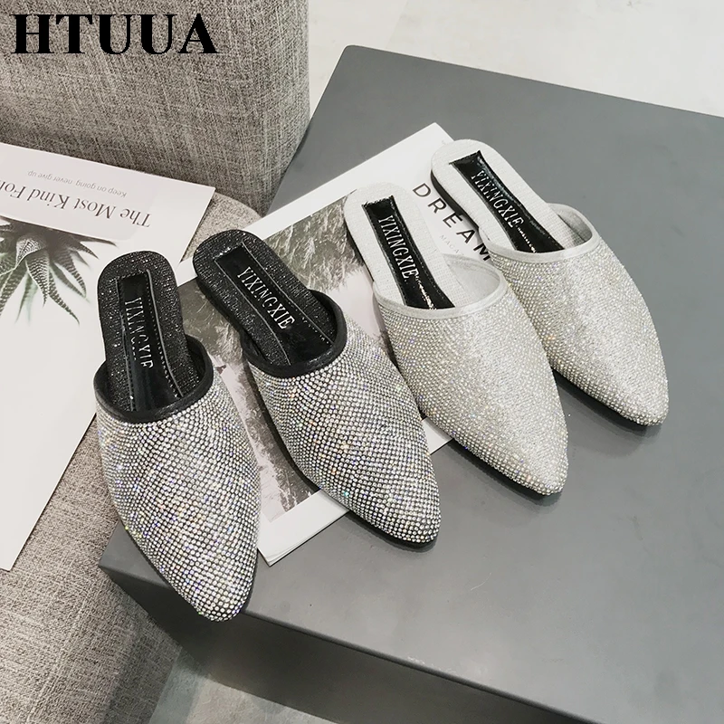HTUUA/Модный яркий кристалл шлепанцы женская пикантная обувь с острым носком