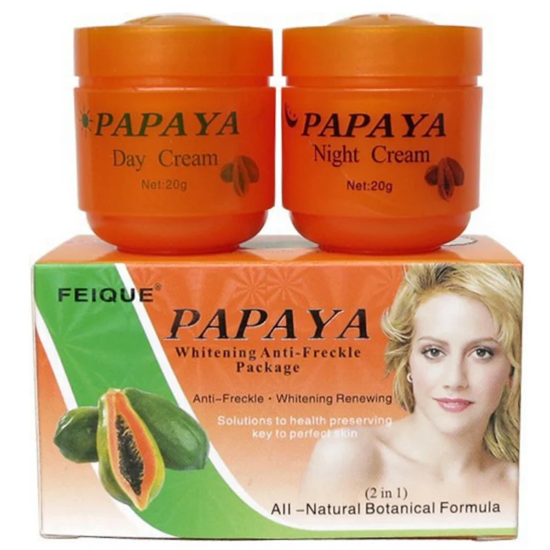 

2Pcs/Set 20g Day Cream + 20g Night Cream Papaya Whitening Face Cream for Anti Freckle Improve Dark Skin Refreshing Skin
