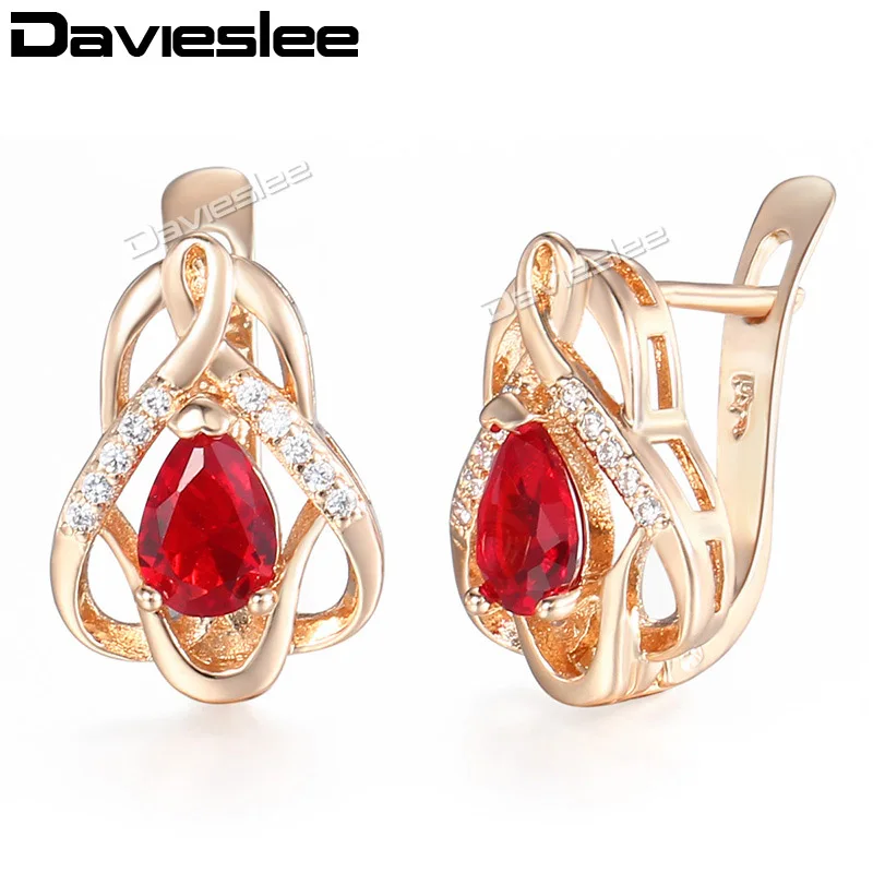 Davieslee серьги-гвоздики для женщин Hear Love Red CZ 585 розовое золото с покрытием из чистого кубического циркония женская серьга модная DGE99 - Окраска металла: GE99
