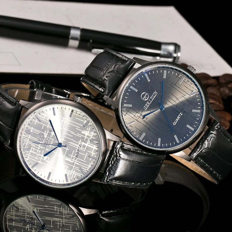 GERIDUN Горячие мужские часы модные роскошные кожаные Модные Повседневные