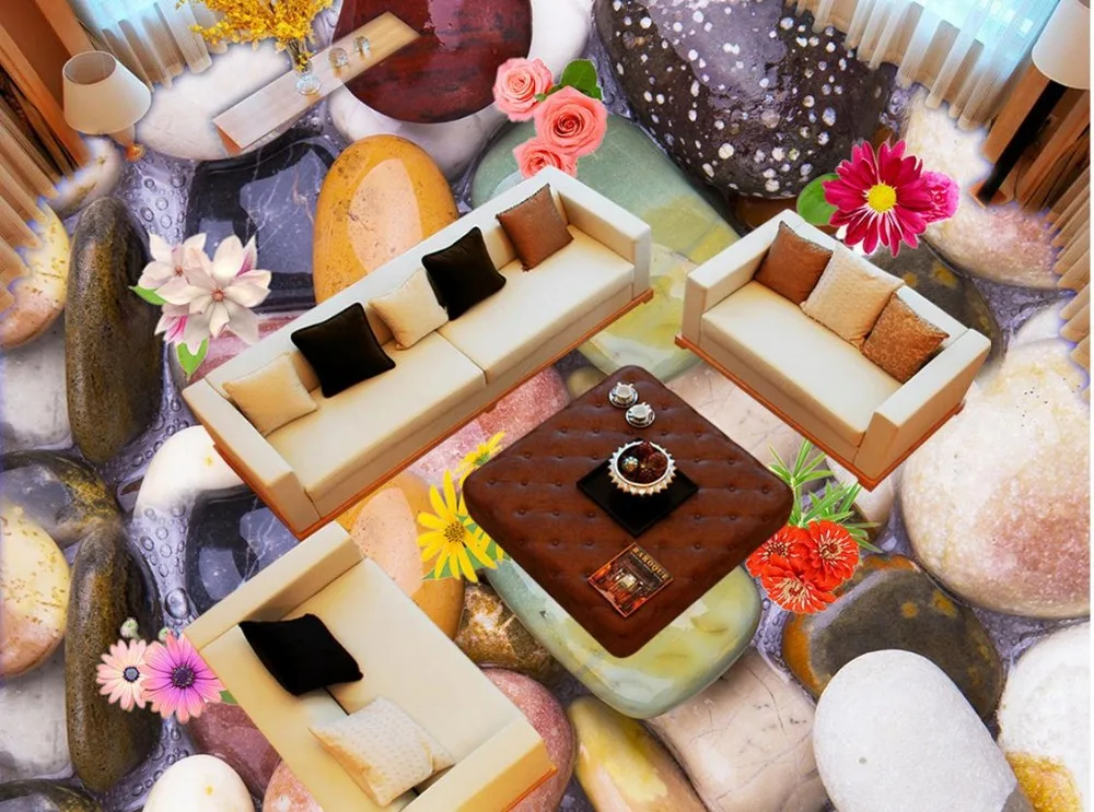 3D обои для украшения стен цветы пол из булыжника гостиной ПВХ напольные |