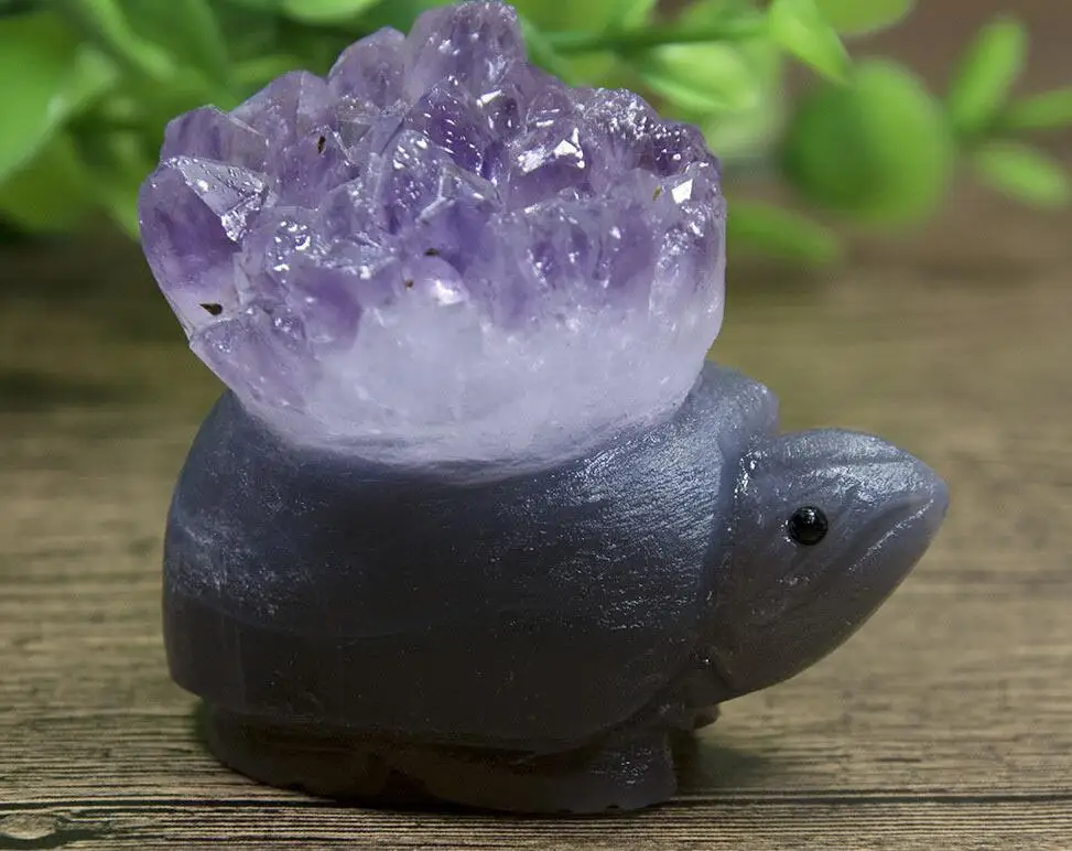 

Top!Natural crystal violet crystal carved turtle cluster