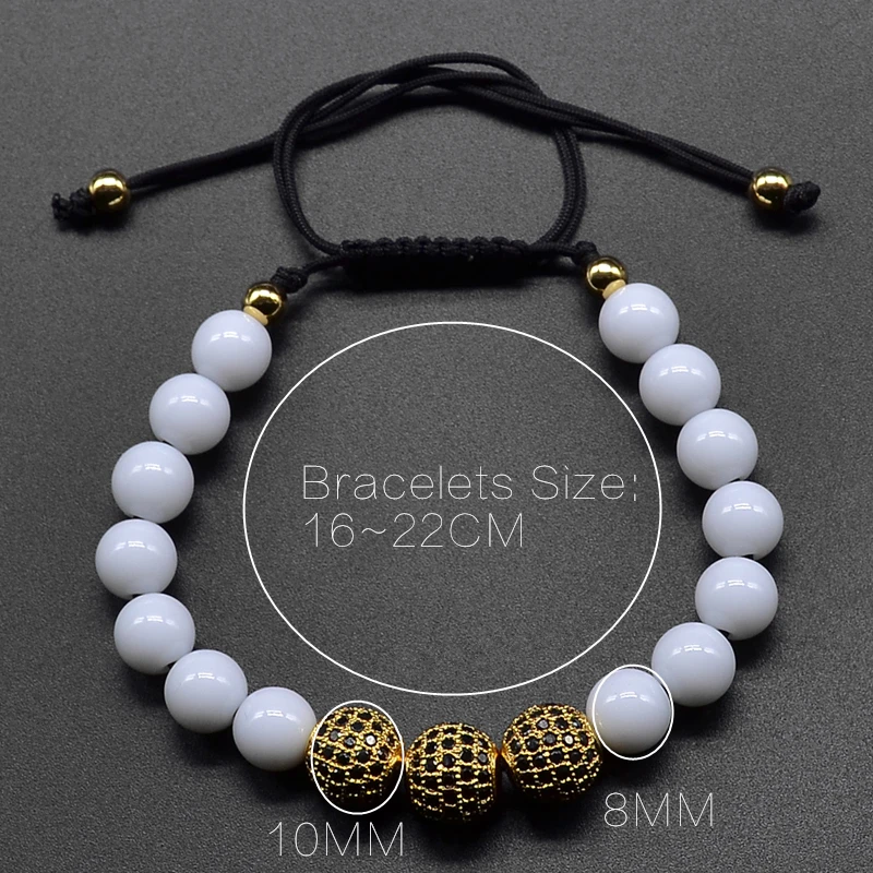 Женский браслет с бусинами из натурального белого камня 8 мм|bracelets for|macrame braceletbeads