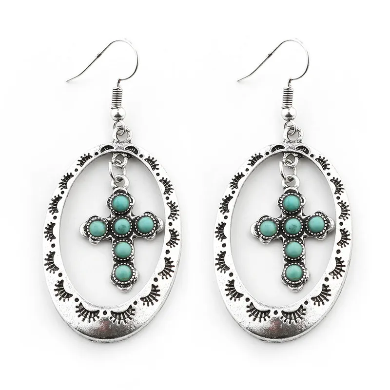 серьги с камнями Хооп себе Серьги хиппи Индеец Boho Chic Для женщин для Навахо крест