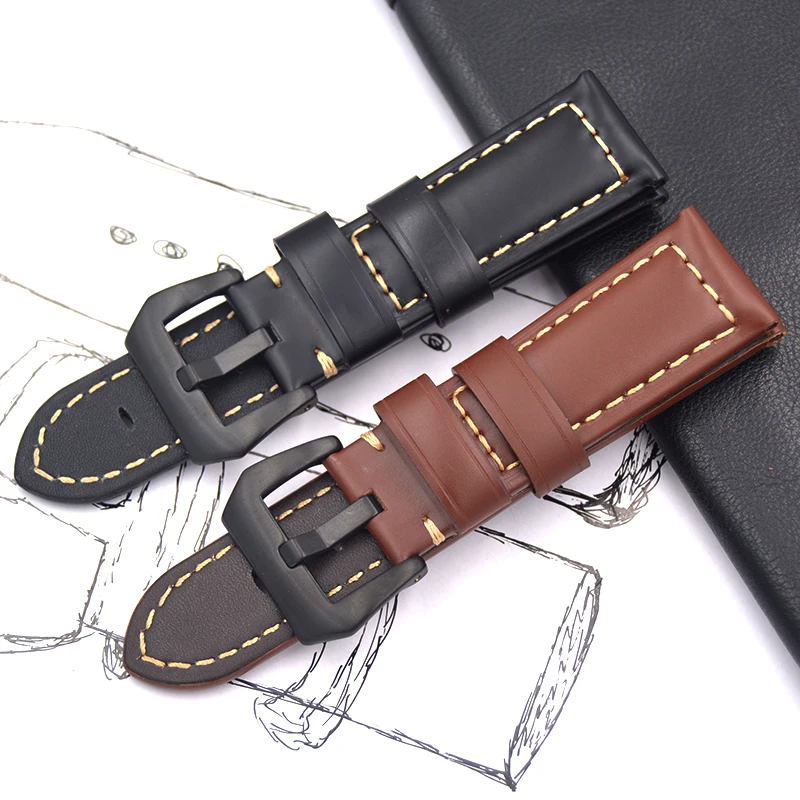 Ремешок из натуральной кожи для часов Panerai PAM гладкий черный коричневый браслет с