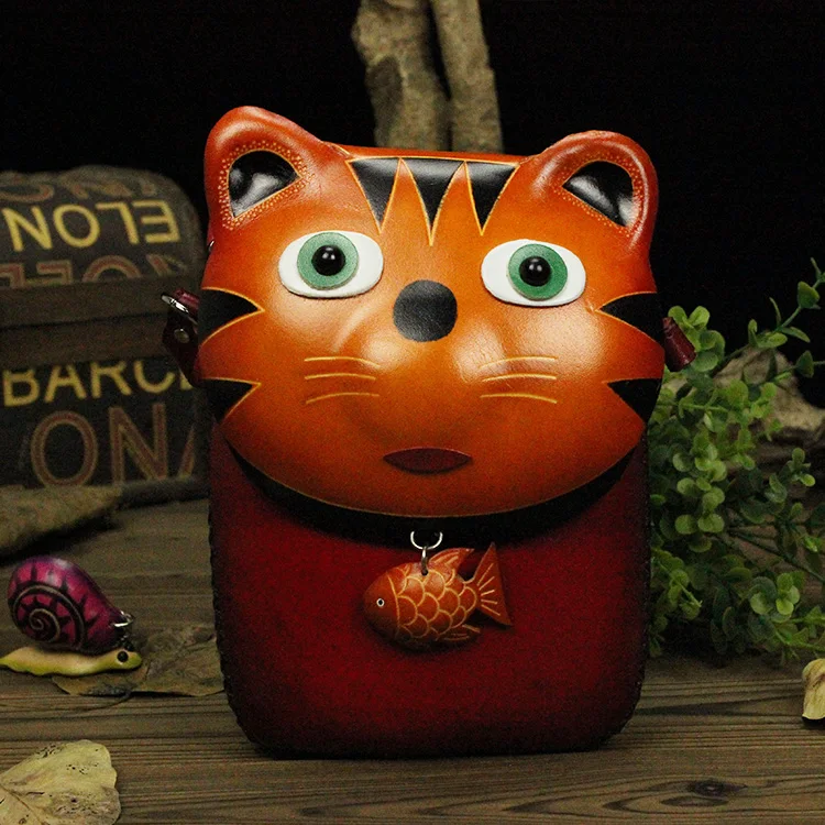 Кожаные сумки-мессенджеры ручной работы милый красочный кошка панда из свиньи