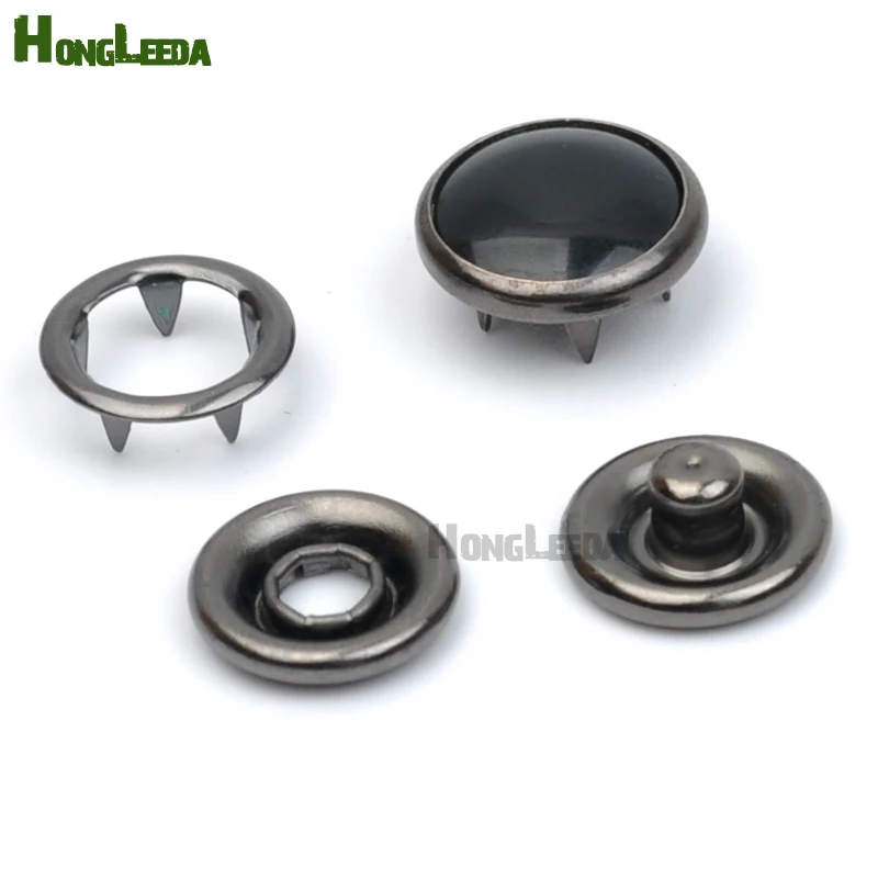 

DIY 200sets/lot metal brass 12mm 4 part buttons black pearl prong snap button fastener black nickle / gun metal color #333