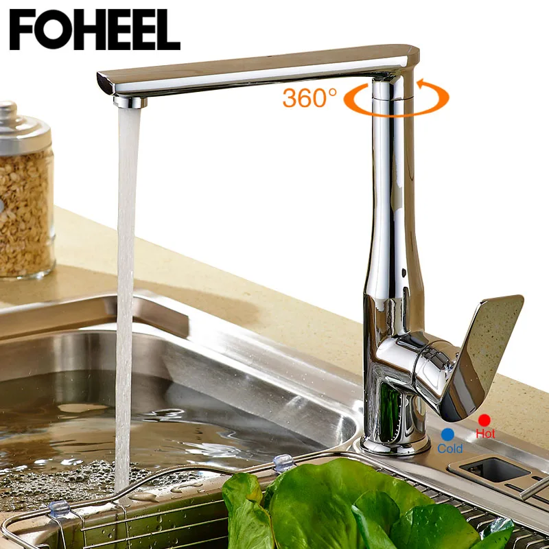 

Смеситель для кухни FOHEEL, черный, с одной ручкой, с одним отверстием, вращение на 360 градусов, кран для кухонной раковины, кран для горячей и холодной воды
