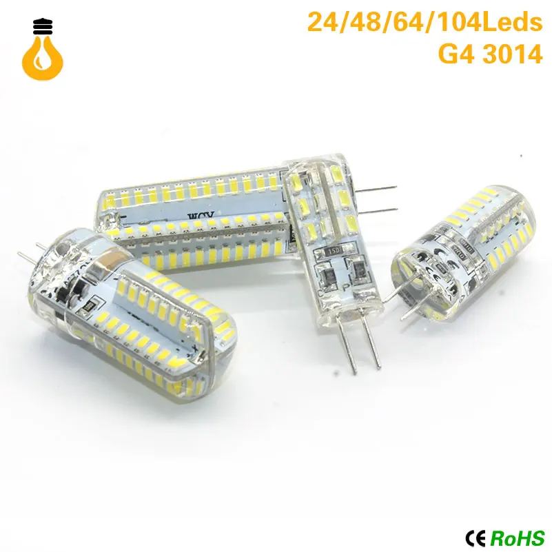 G4 3W 5W 6W 24LED 48/64/104led SMD 3014 LED Ampoule Blanc Chaud (2800 3200 K) Светодиодная лампа 150 180LM DC12V 360