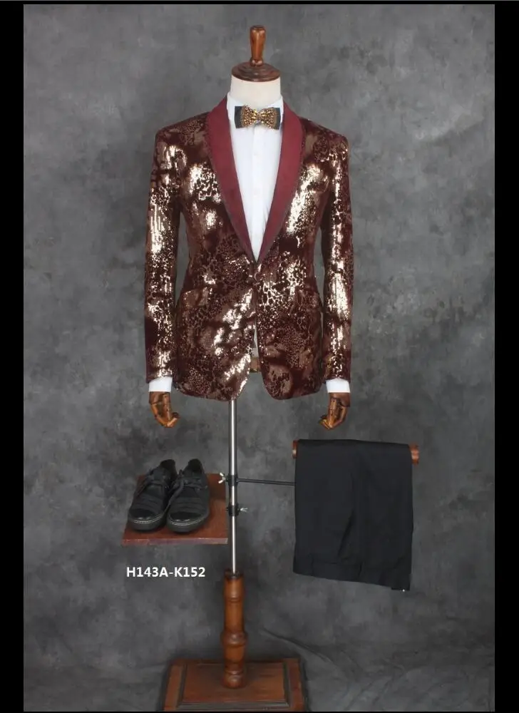 S-3xl New Men's Formal Dress Stage Singer Costume Set Suit Slim Sparkling Paillette Suit Party Suit Groom Suit
