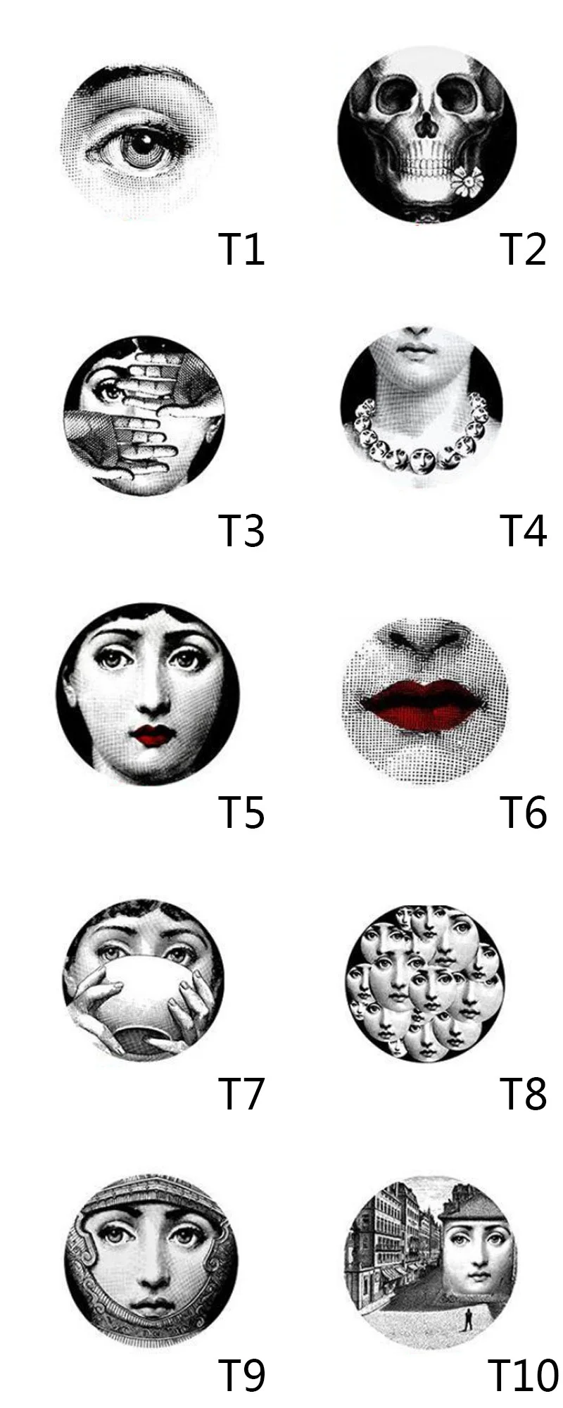 Прозрачные декоративные наклейки на стену Fornasetti, качественные отделенные круглые обои для декора ванной комнаты, 10 шт