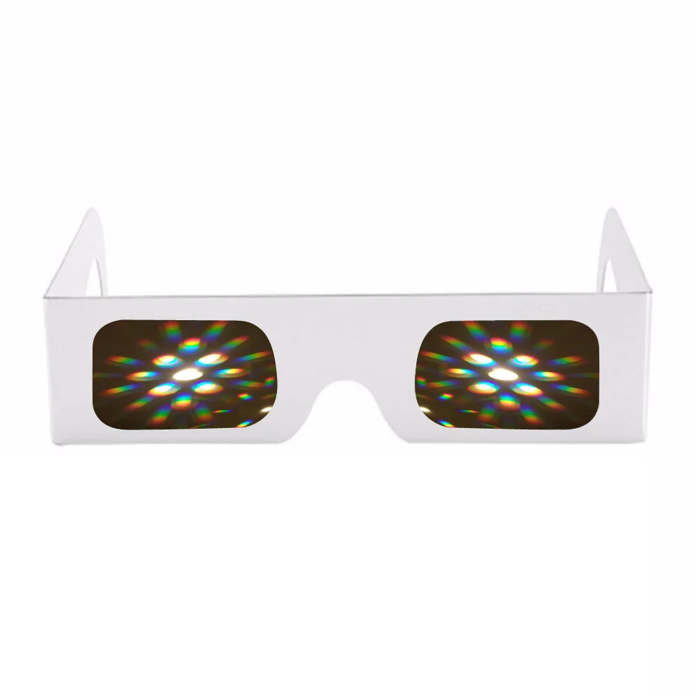 20x Танцевальная вечеринка 3D рейв призмы 13500 линий/спиралей Радужный эффект фейерверк светильник лазер 3D дифракционные очки чисто белая оправа