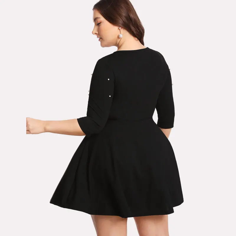 SHEIN Плюс РазмерОблегающее Платье-Клёш С Бусинами Женское Весеннее Элегантное Платье С Высокой Талией