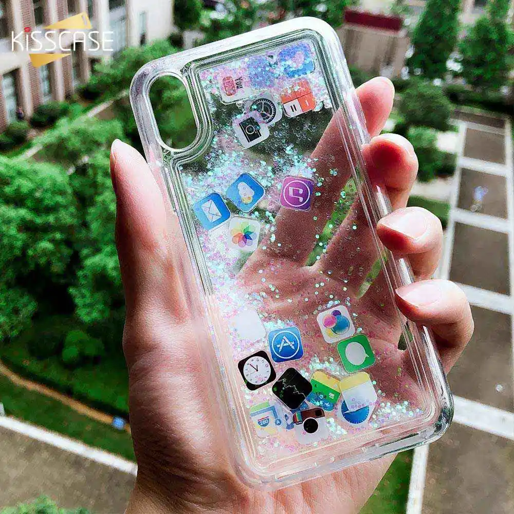 KISSCASE Quicksand Phone Case For iPhone 7 8 X XS MAX XR 6 6S Plus Glitter Liquid Hard PC Coque |