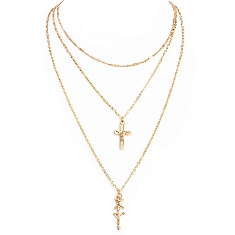 3 шт./компл. в богемном стиле Иисус крест цветок розы цепи Многослойные длинное
