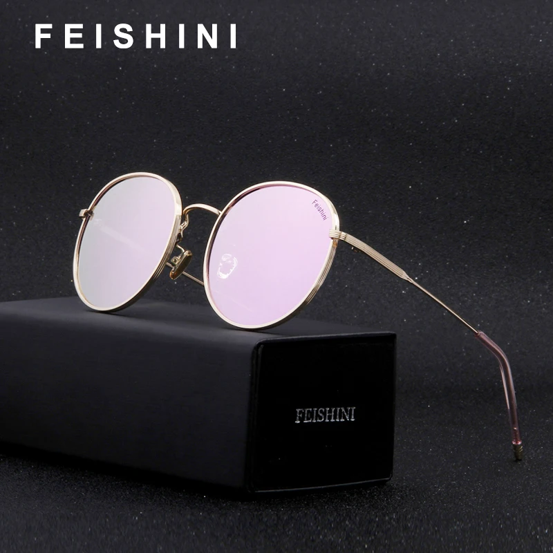 Круглые Солнцезащитные очки FEISHINI в стиле стимпанк с защитой UV400 женские