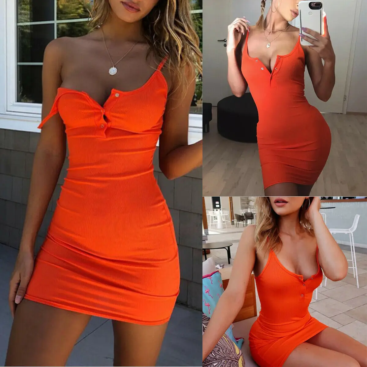 Летняя женская сексуальная однотонная оранжевая облегающая короткая