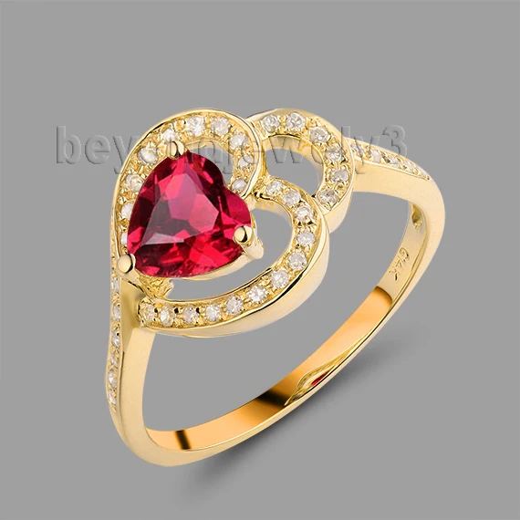 

LANMI Romantic Heart Shape Ring 14Kt Yellow Gold 6mm Ruby Wedding Ring SR0021
