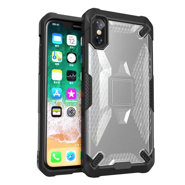Black Clear Прочный защитный противоударный чехол для телефона для iPhone XR XS MAX X 6 6S 7 8 Plus Бампер Жесткий PC задняя крышка противоскользящая Броня оболочка - Цвет: Black Clear