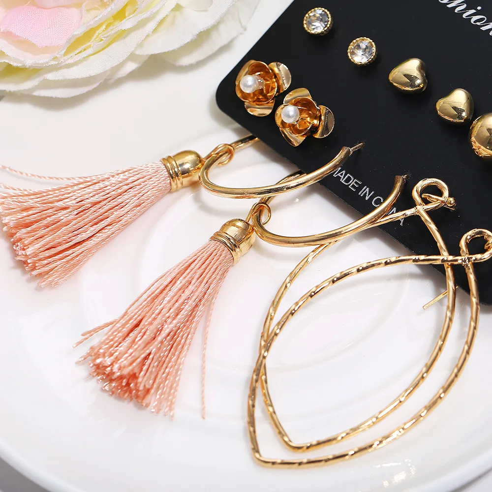European and American new earrings love flowers circle fringes set 6 pairs of for women | Украшения и аксессуары