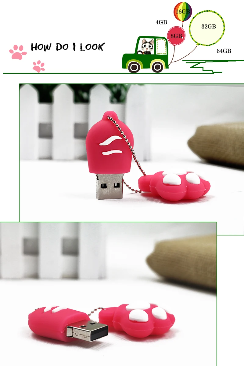 Мини-флешка с милой кошачьей лапой, 4 ГБ, 8 ГБ, 16 ГБ, 32 ГБ, 64 ГБ, usb флеш-накопитель с кошачьей лапой, карта памяти, цветной u-диск, креативный подарок